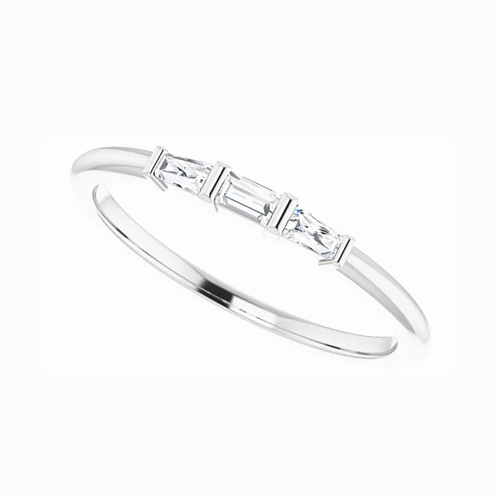 Three-Stone Ring with Diamond Baguettes