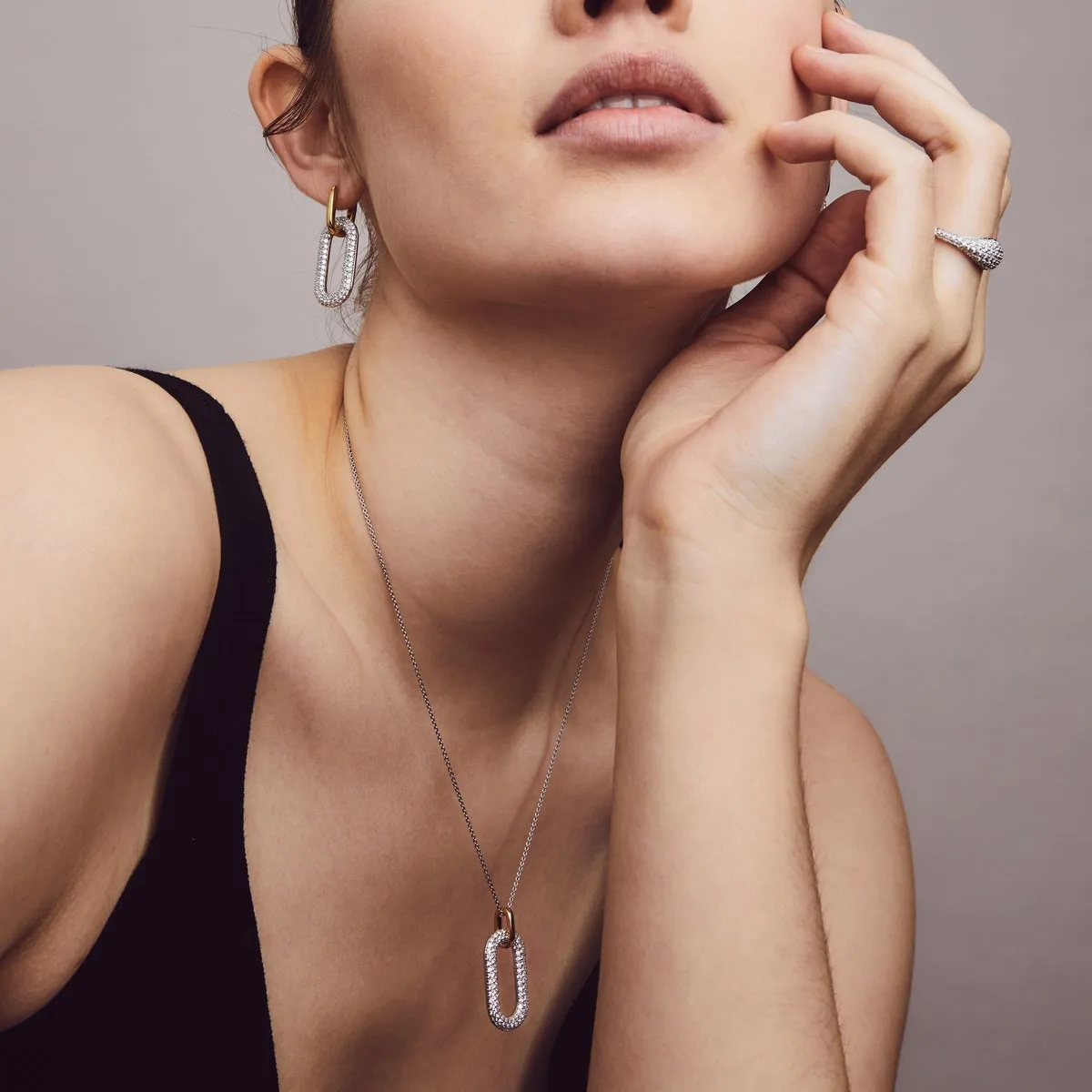 TI SENTO-Milano Sterling Silver Oval CZ Pendant Necklace