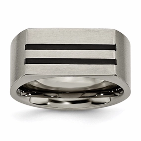 Titanium 10mm Black Enamel Stripes Brushed Band | TB250