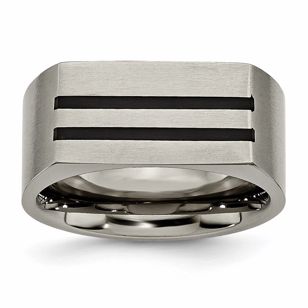 Titanium 10mm Black Enamel Stripes Brushed Band | TB250