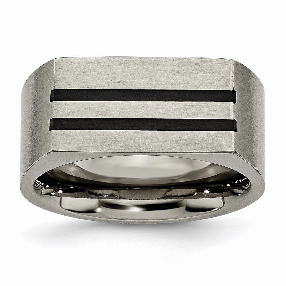 Titanium 10mm Black Enamel Stripes Brushed Band | TB250
