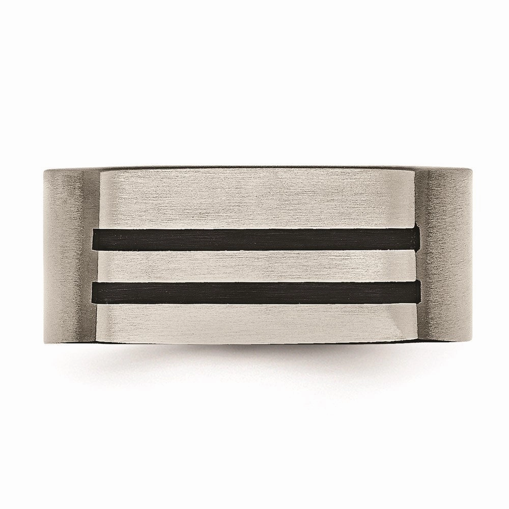 Titanium 10mm Black Enamel Stripes Brushed Band | TB250