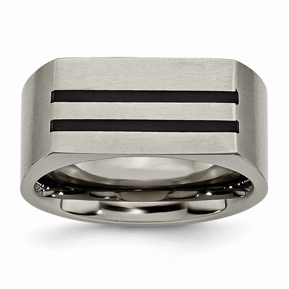 Titanium 10mm Black Enamel Stripes Brushed Band | TB250