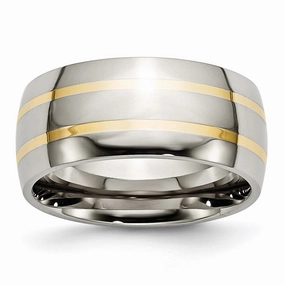 Titanium 14k Yellow Inlay 10mm Polished Band | TB141