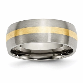 Titanium 14k Yellow Inlay 8mm Brushed Band | TB223