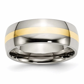 Titanium 14k Yellow Inlay 8mm Polished Band | TB224