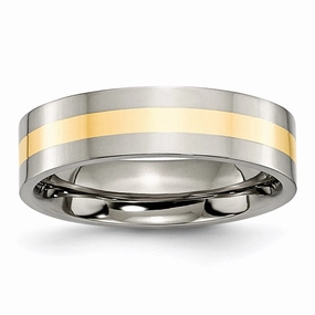Titanium 14k Yellow Inlay Flat 6mm Polished Band | TB219