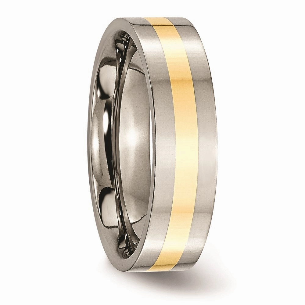 Titanium 14k Yellow Inlay Flat 6mm Polished Band | TB219