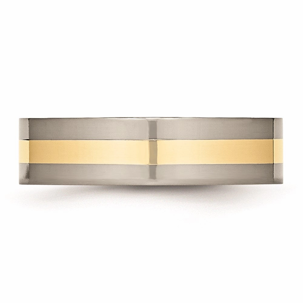 Titanium 14k Yellow Inlay Flat 6mm Polished Band | TB219