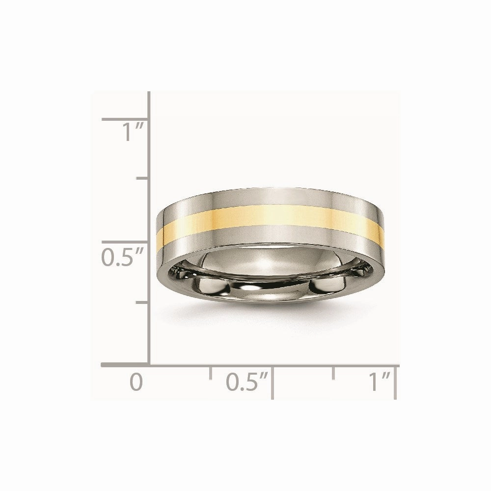 Titanium 14k Yellow Inlay Flat 6mm Polished Band | TB219