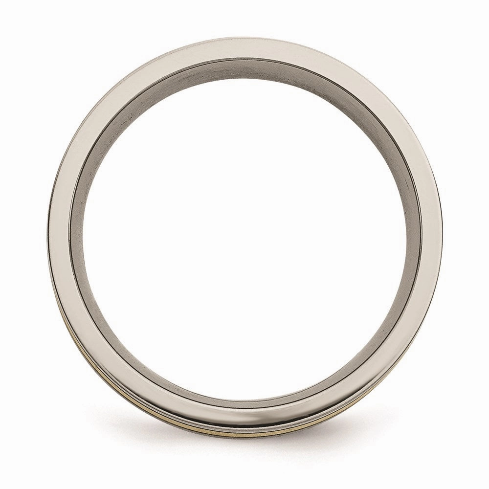 Titanium 14k Yellow Inlay Flat 7mm Brushed and Antiqued Band | TB20