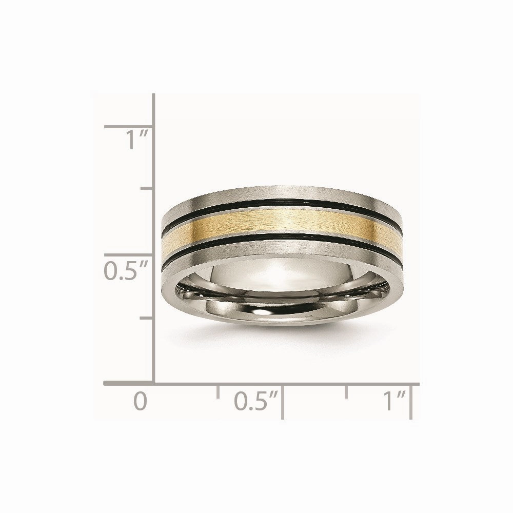 Titanium 14k Yellow Inlay Flat 7mm Brushed and Antiqued Band | TB20