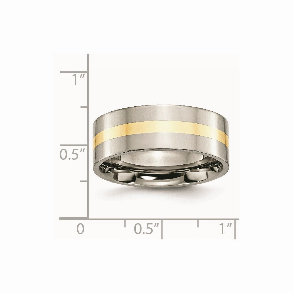 Titanium 14k Yellow Inlay Flat 8mm Polished Band | TB220