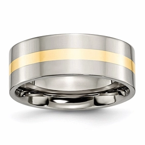 Titanium 14k Yellow Inlay Flat 8mm Polished Band | TB220