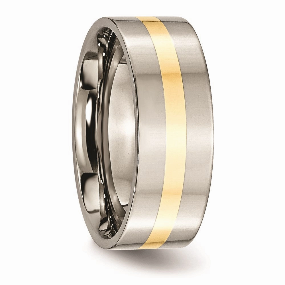 Titanium 14k Yellow Inlay Flat 8mm Polished Band | TB220