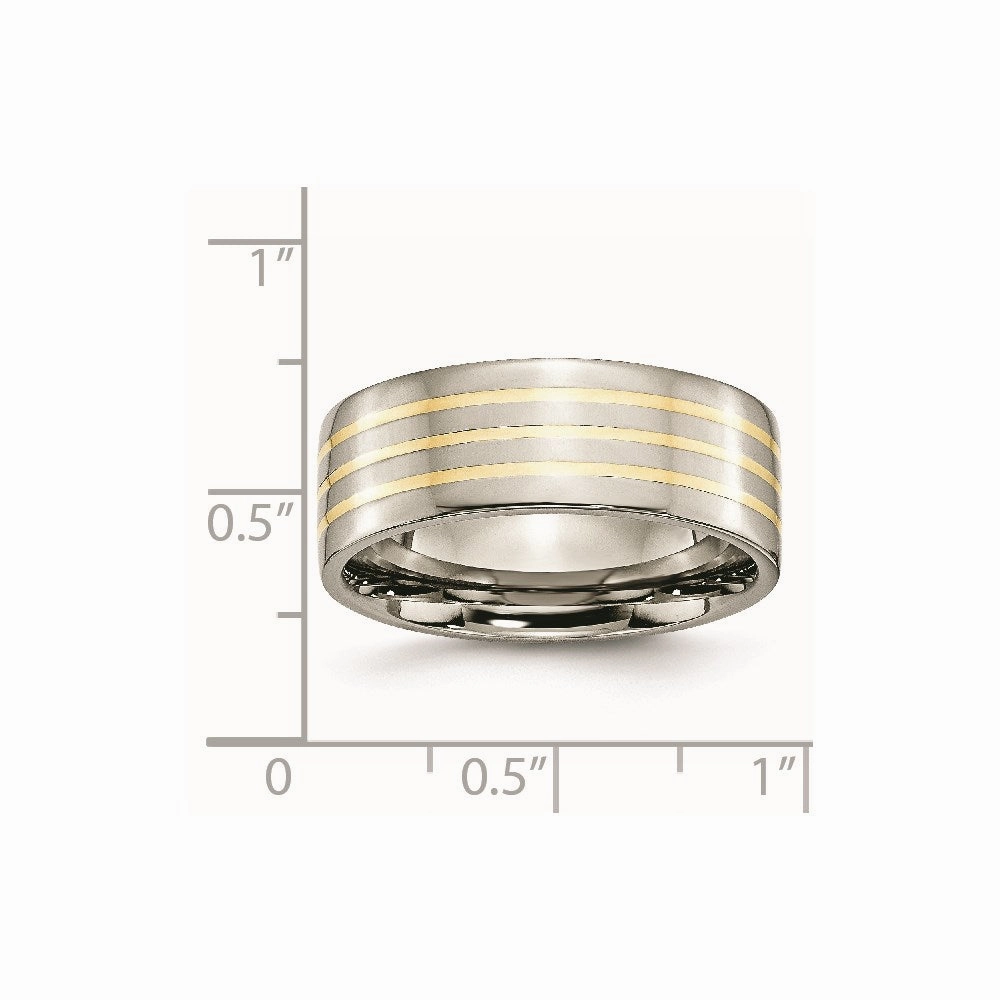 Titanium 14k Yellow Inlay Flat 8mm Polished Band | TB227