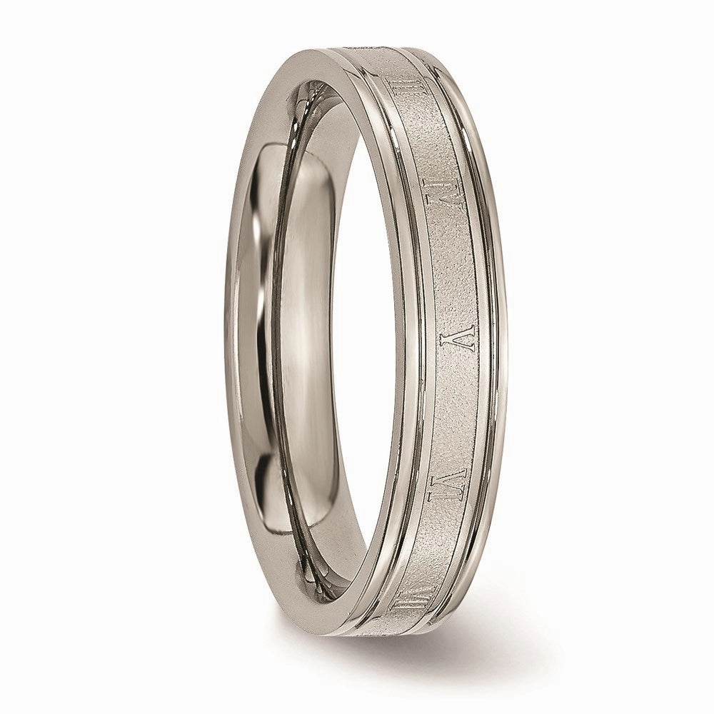 Titanium 4mm Brushed and Polished Roman Numerals Band | TB248