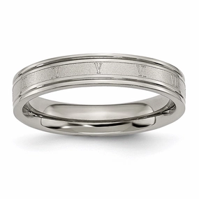 Titanium 4mm Brushed and Polished Roman Numerals Band | TB248