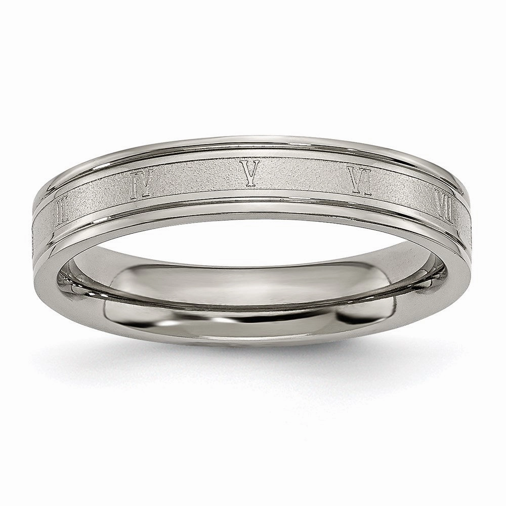 Titanium 4mm Brushed and Polished Roman Numerals Band | TB248