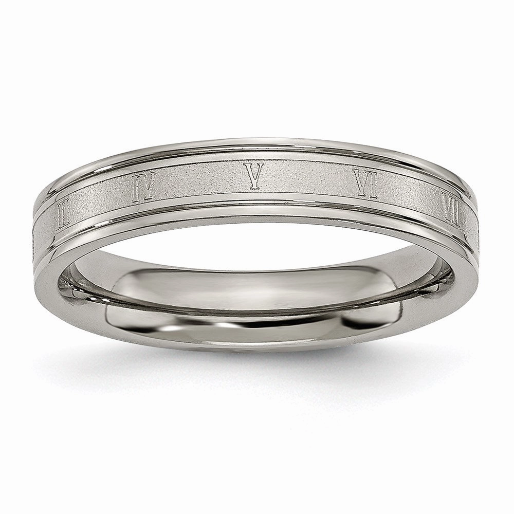 Titanium 4mm Brushed and Polished Roman Numerals Band | TB248