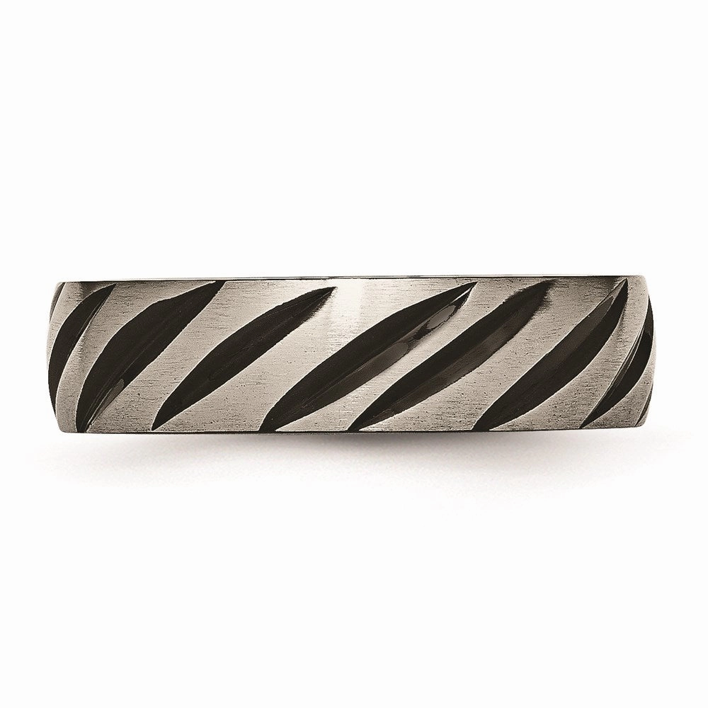 Titanium 6mm Black IP-plated Swirl Brushed & Polished Band | TB299