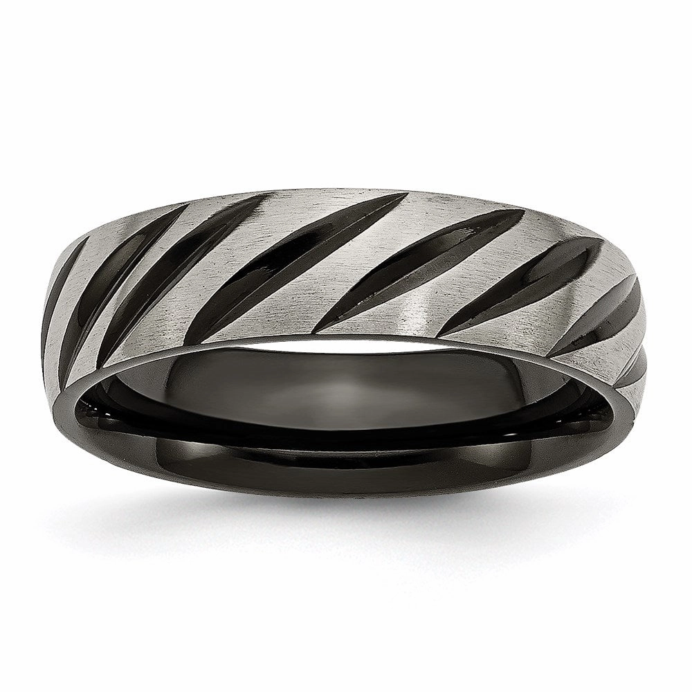 Titanium 6mm Black IP-plated Swirl Brushed & Polished Band | TB299