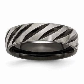 Titanium 6mm Black IP-plated Swirl Brushed & Polished Band | TB299