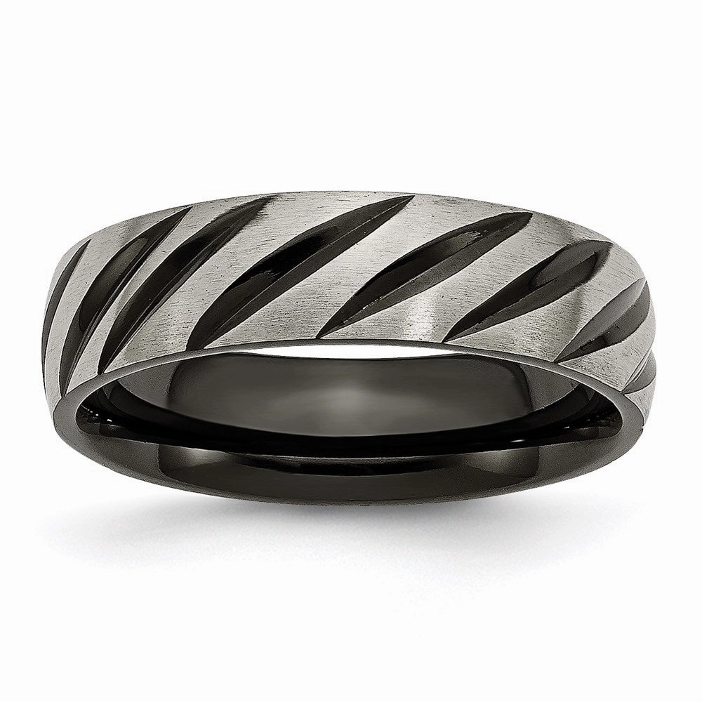 Titanium 6mm Black IP-plated Swirl Brushed & Polished Band | TB299