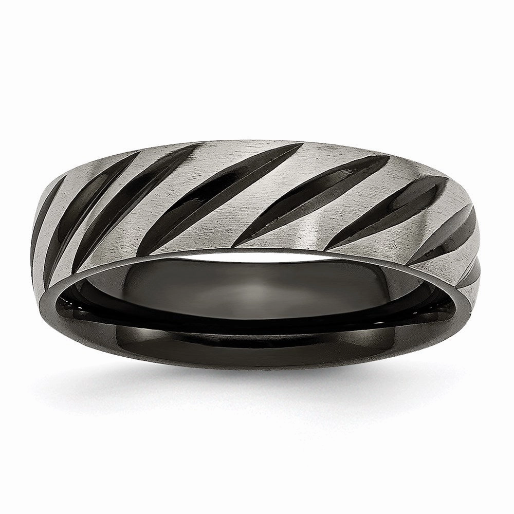 Titanium 6mm Black IP-plated Swirl Brushed & Polished Band | TB299