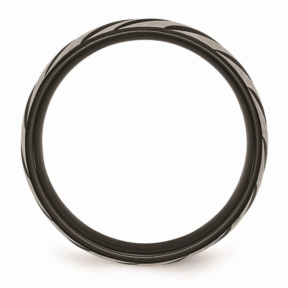 Titanium 6mm Black IP-plated Swirl Brushed & Polished Band | TB299