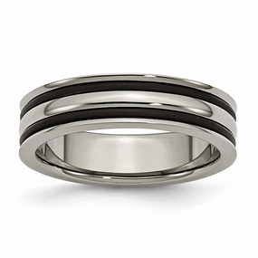 Titanium 6mm Grooved Black Rubber Polished Band | TB313