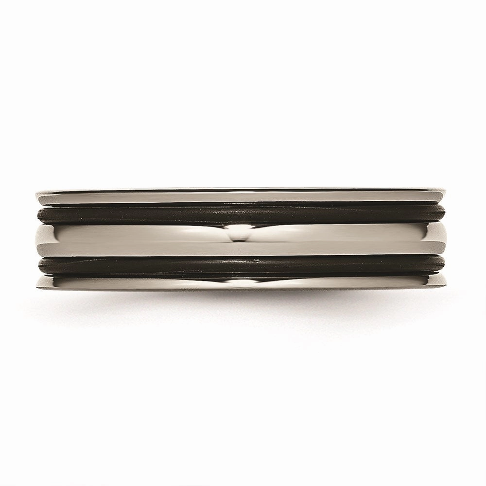 Titanium 6mm Grooved Black Rubber Polished Band | TB313