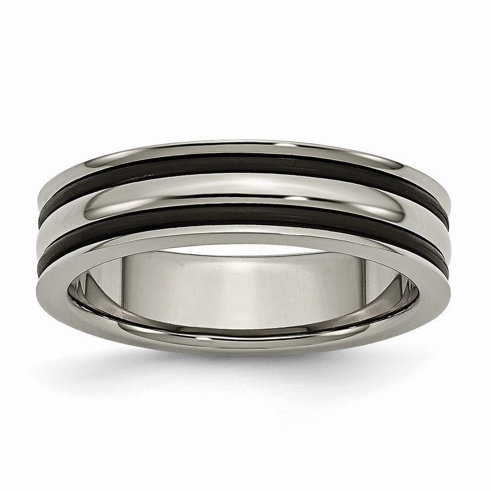 Titanium 6mm Grooved Black Rubber Polished Band | TB313