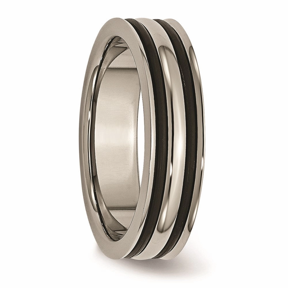 Titanium 6mm Grooved Black Rubber Polished Band | TB313