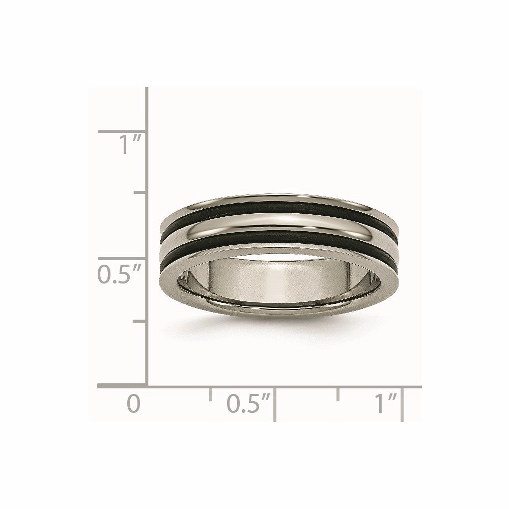 Titanium 6mm Grooved Black Rubber Polished Band | TB313