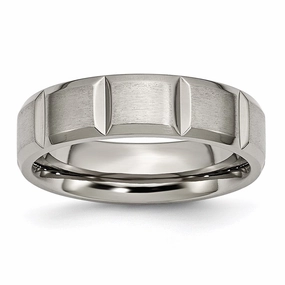 Titanium 6mm Grooved Satin and Polished Band | TB323