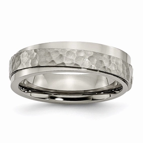 Titanium 6mm Ridged Edge Hammered and Polished Band | TB238