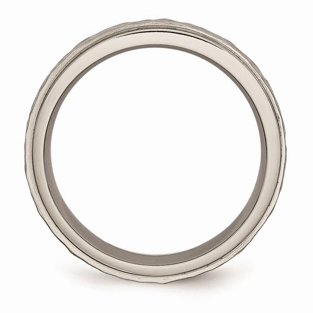 Titanium 6mm Ridged Edge Hammered and Polished Band | TB238