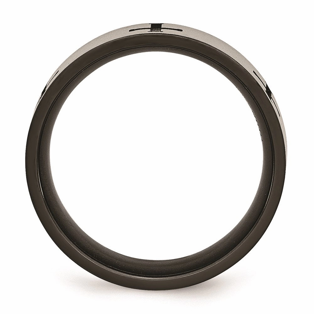 Titanium 7mm Cross Black IP-plated Brushed & Polished Band | TB301