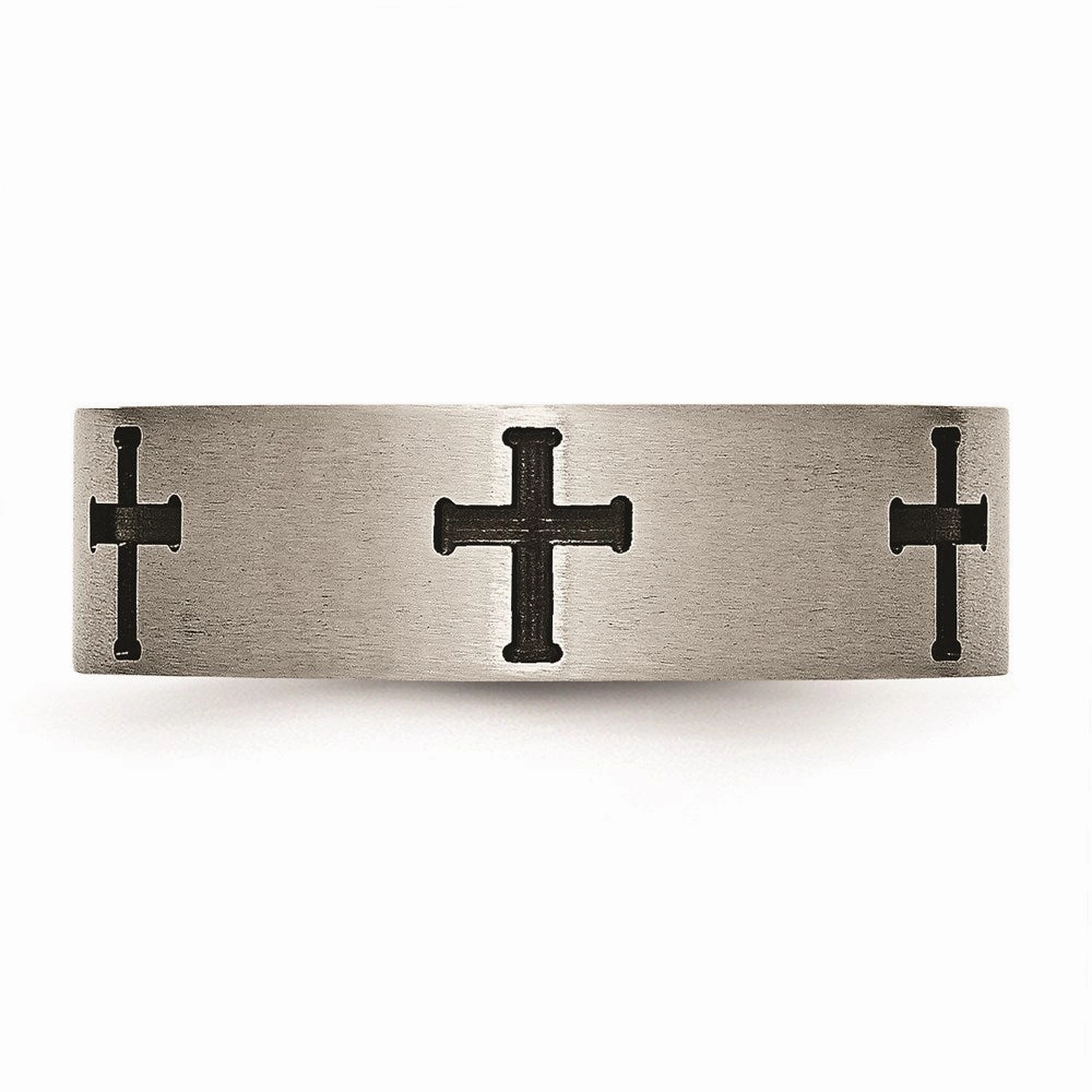 Titanium 7mm Cross Black IP-plated Brushed & Polished Band | TB301