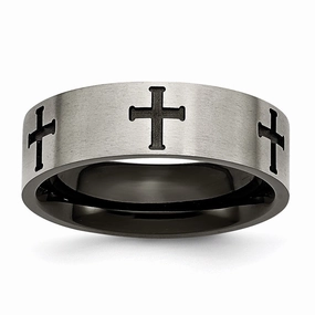 Titanium 7mm Cross Black IP-plated Brushed & Polished Band | TB301