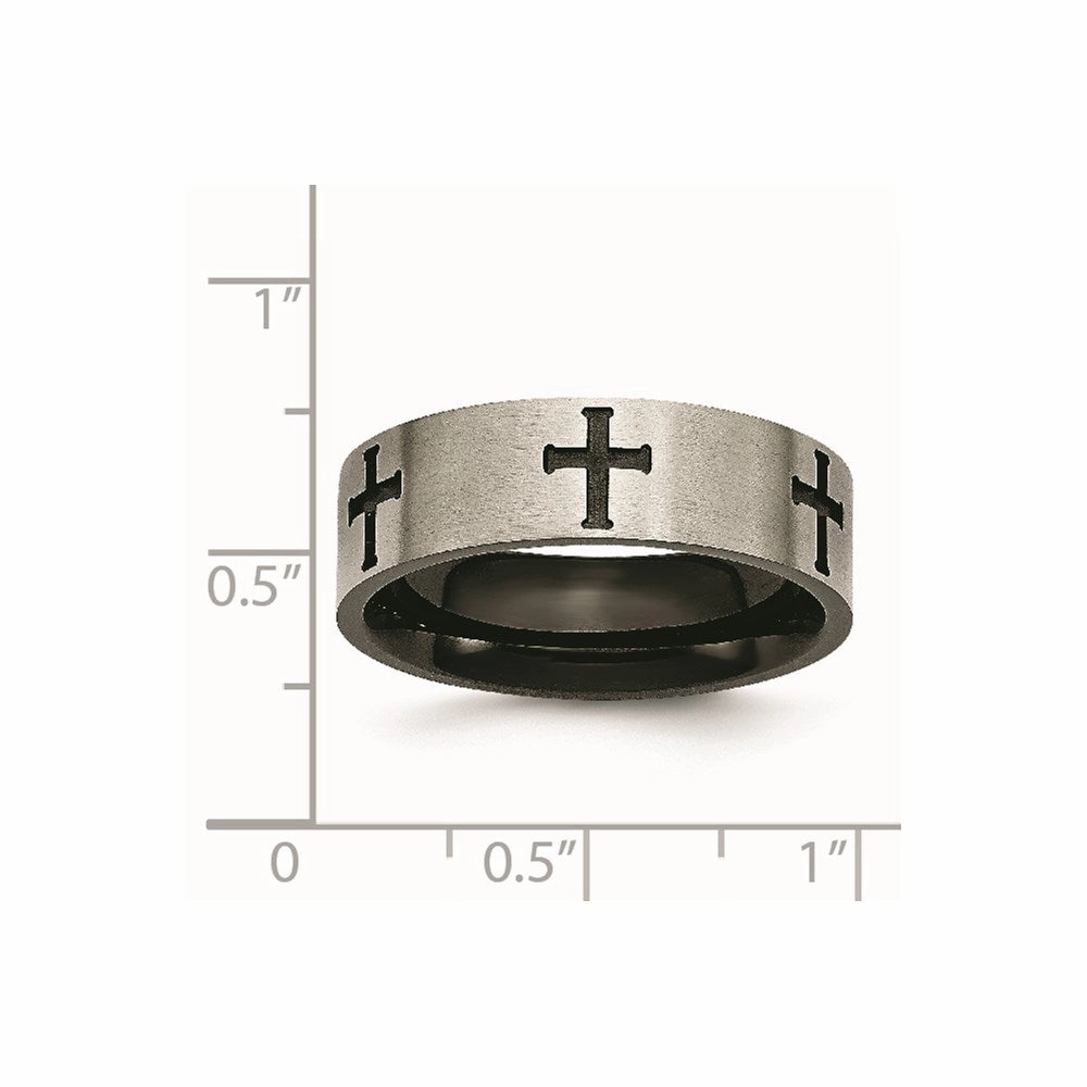 Titanium 7mm Cross Black IP-plated Brushed & Polished Band | TB301