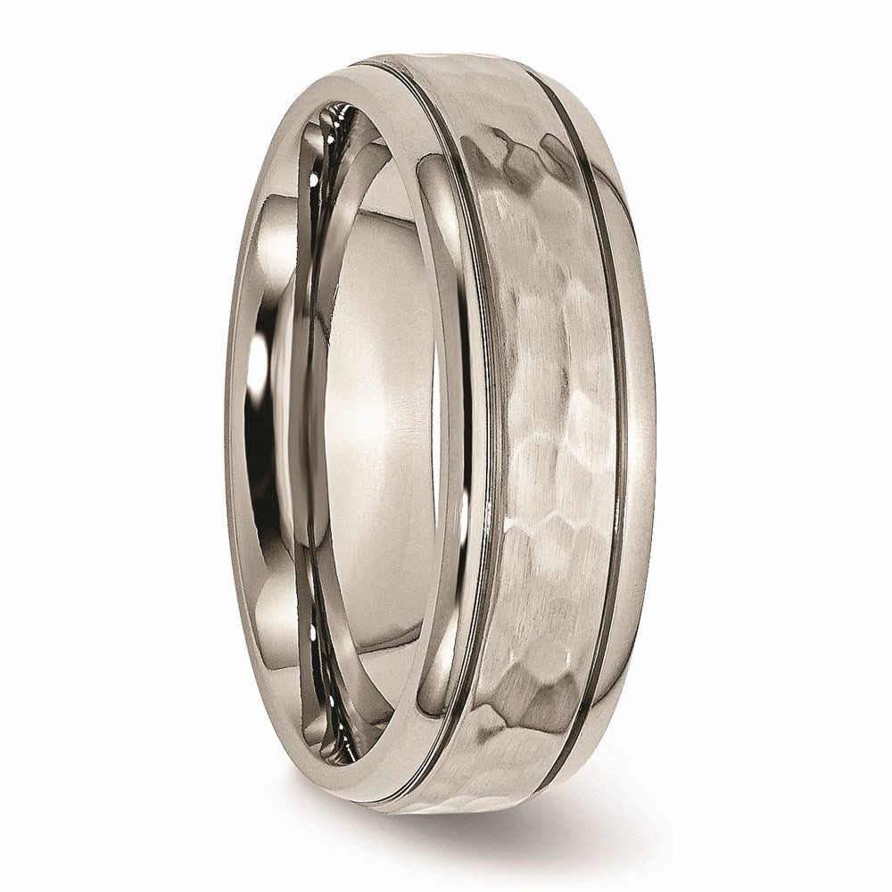 Titanium 7mm Grooved Edge Hammered and Polished Band | TB237