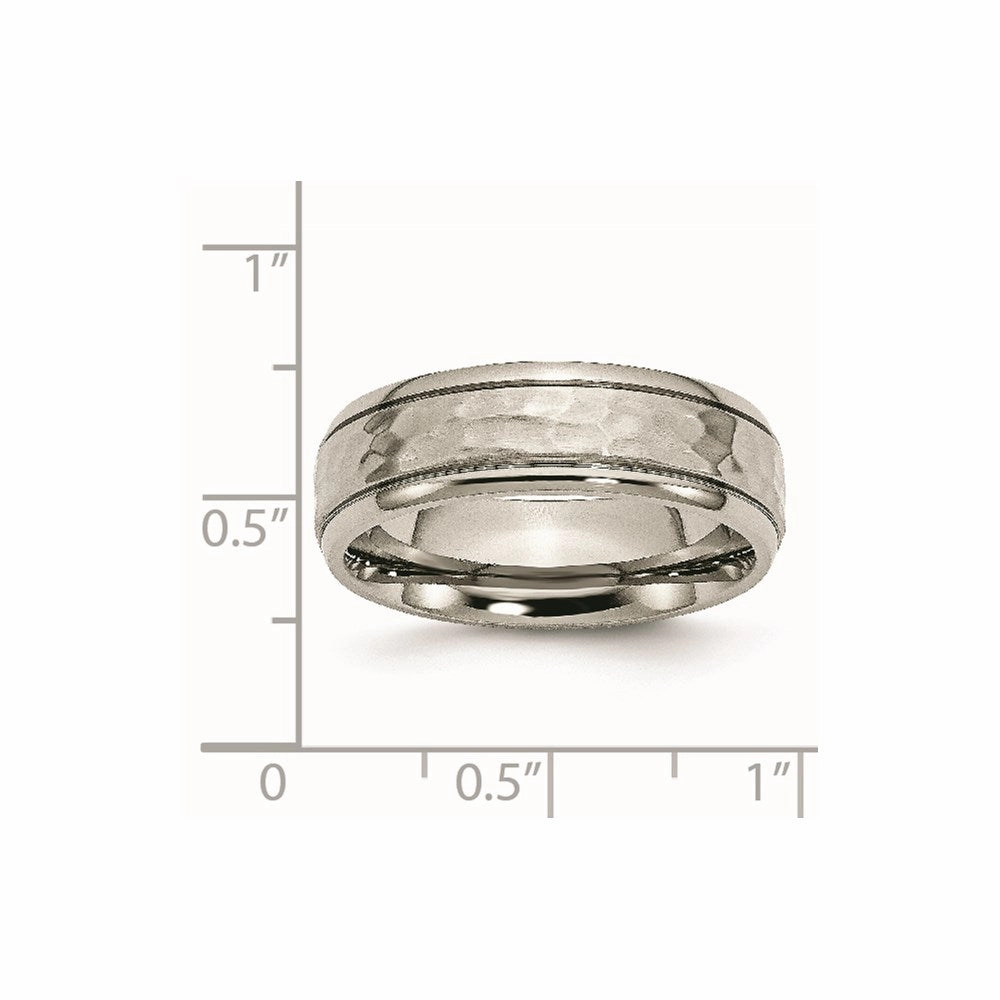 Titanium 7mm Grooved Edge Hammered and Polished Band | TB237