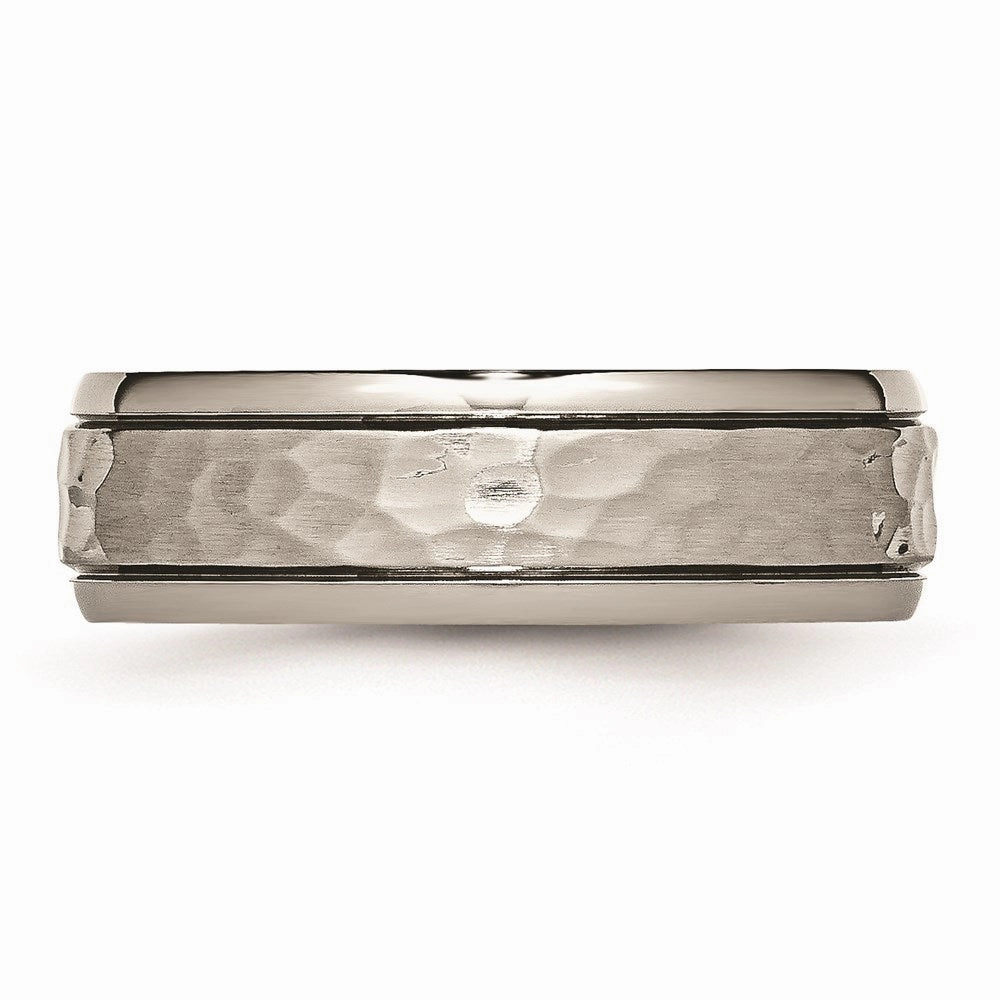 Titanium 7mm Grooved Edge Hammered and Polished Band | TB237