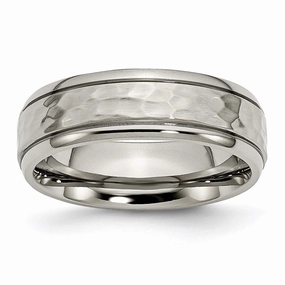 Titanium 7mm Grooved Edge Hammered and Polished Band | TB237