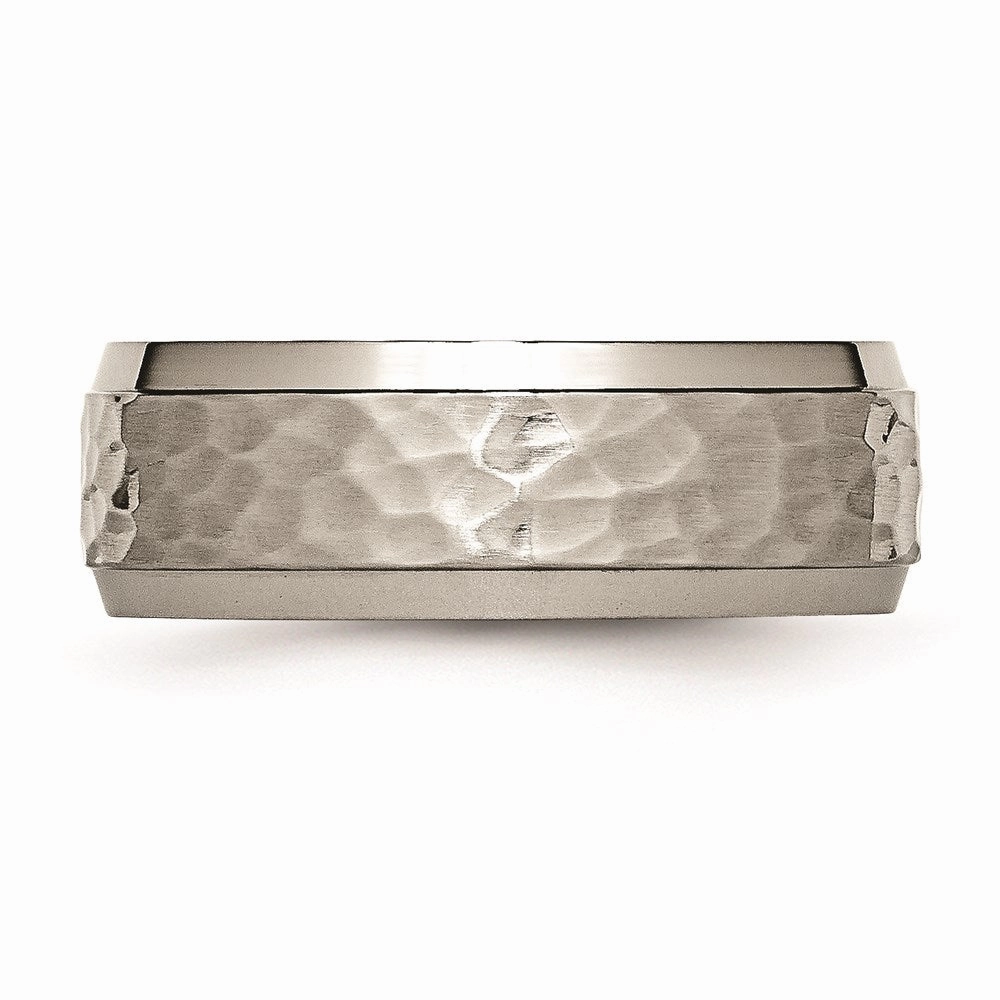 Titanium 8mm Beveled Edge, Hammered and Polished Band | TB236