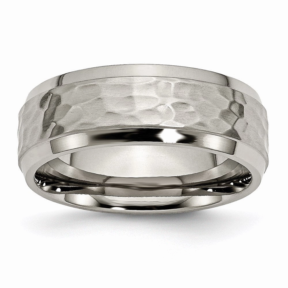 Titanium 8mm Beveled Edge, Hammered and Polished Band | TB236