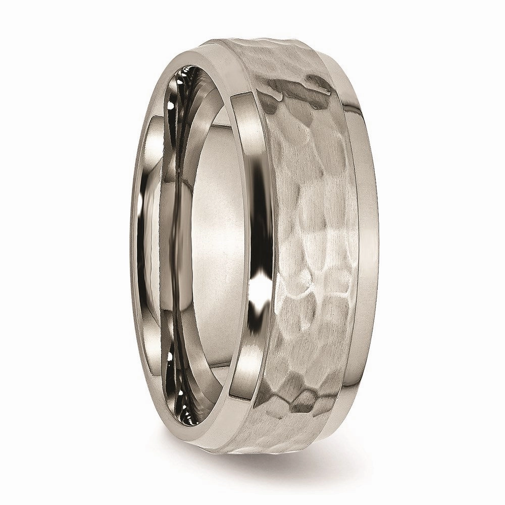 Titanium 8mm Beveled Edge, Hammered and Polished Band | TB236
