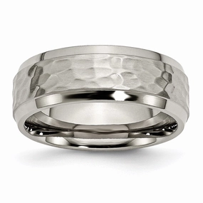 Titanium 8mm Beveled Edge, Hammered and Polished Band | TB236
